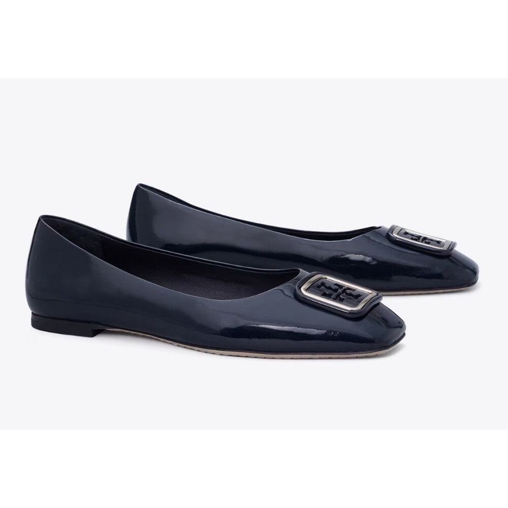 Tory Burch Georgia Ballet Flats Perfect Navy Patent Leather NIB